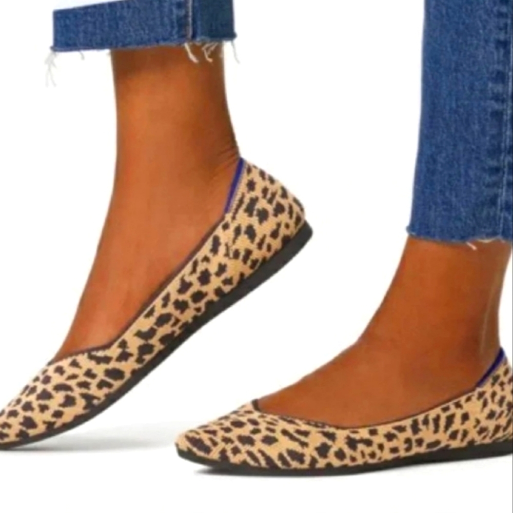 Rothys The Point Retired Leopard Flats Womens Size 8.5